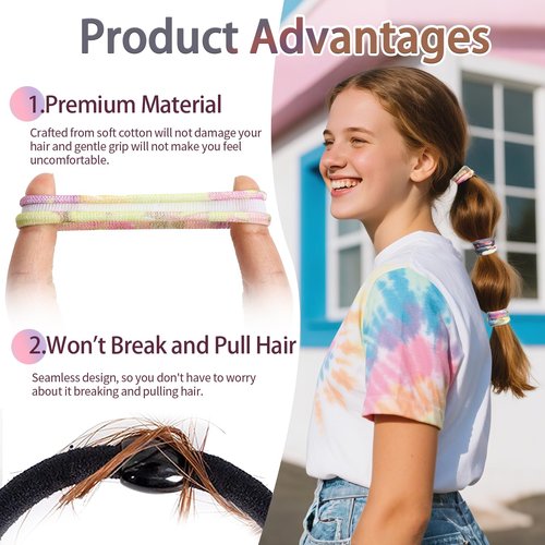 Bessrung 50 Pack Seamless Hair Ties, No Damage Elastics Hair Ties for Women Girls, Soft Stretchy Ponytail Holders for Thin Thick Hair, Snag-Free Hair Bands (Orange)