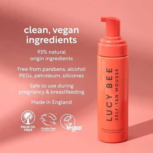 Lucy Bee Self Tan Mousse - Customizable Medium Tanning Foam for Natural Glow | Quick-Drying & Hydrating, 6.76 fl oz