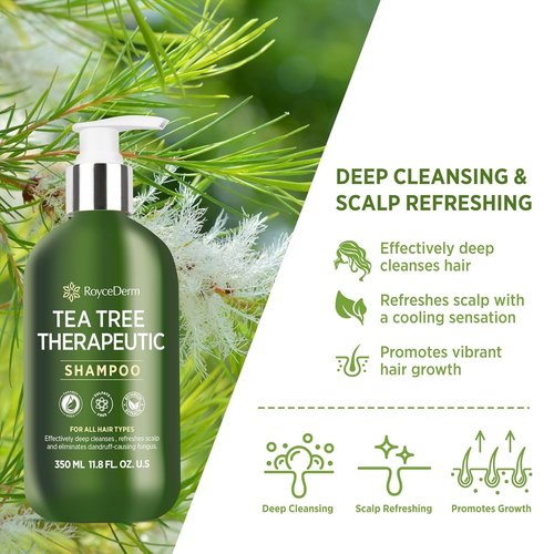 Roycederm Tea Tree Antifungal Shampoo - Medicated Formula for Dandruff & Itchy Scalp | Paraben & Sulfate Free - 2 Pack