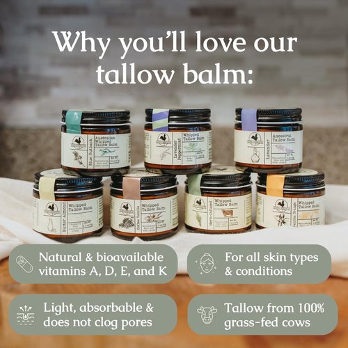 Hearth and Homestead Handmade Blue Outback Tallow Balm - Emu, Jojoba, Sandalwood, Blue Cypress | 1.3 oz