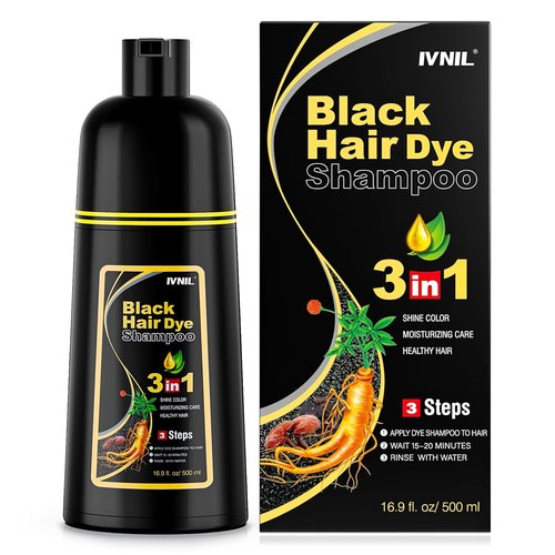 Ivnil Black Hair Dye Shampoo - 3 in 1 Semi-Permanent Color for Gray Coverage | Natural Herbal Formula