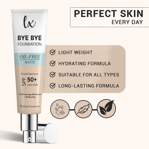 Lx Blend Bye Bye Foundation - Oil-Free Matte Coverage Moisturizer with SPF 50 | Medium, 1 Fl Oz