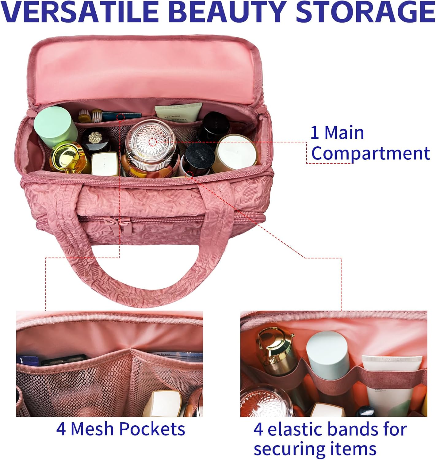 SMONT Toiletry Bag - Large 11.5" Travel Makeup & Skincare Organizer | Pink Cosmetic Case