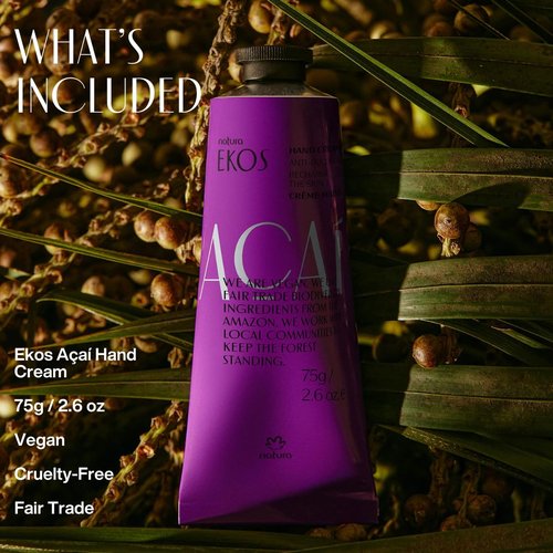 Natura Ekos Açaí Hand Cream - Fast-Absorbing Anti-Dullness Balm - Vegan Skin Moisturizer - 2.6oz (75g)