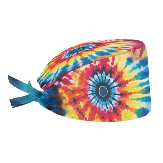 JoyLamoria Rainbow Tie Dye Print Cap with Sweatband Waterproof Headband Hat Adjustable Tie Back for Women Men