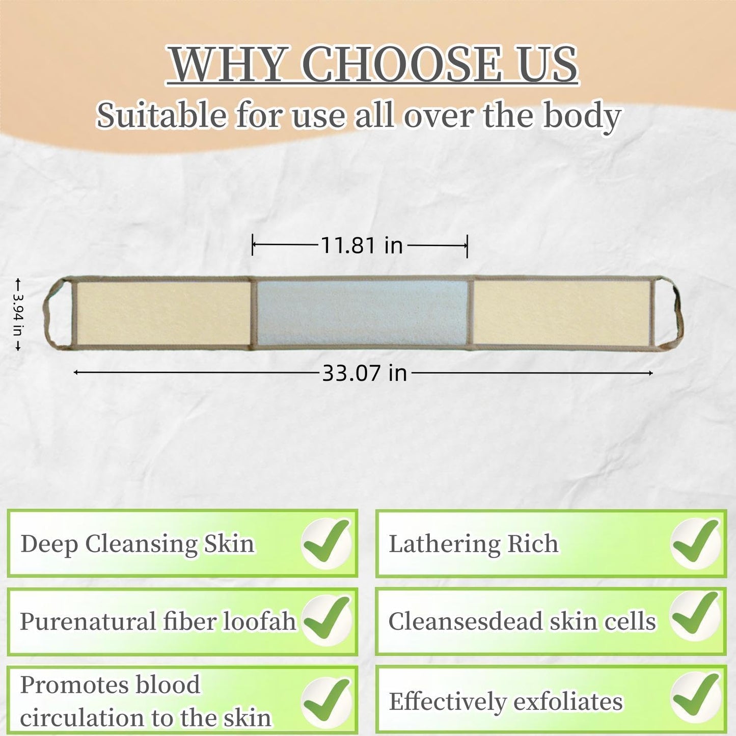 Exfoliating Natural Loofah Sponge Back Scrubber for Shower, Exfoliating Sponge for Shower, Bath Shower Scrubber for Men and Women, Luffa Scrubber to Clean Your Back Deeply Relax Your Body (2 Pack)