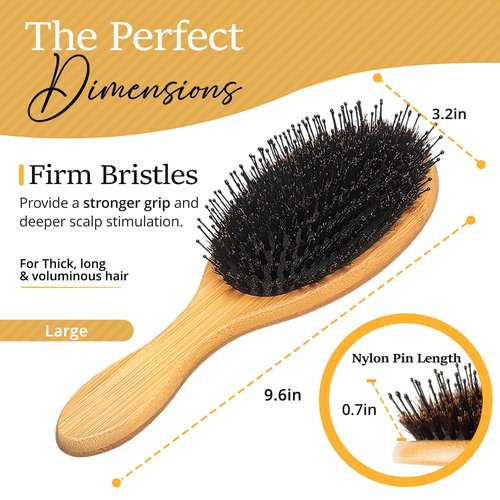 Premium Boar Bristle Hair Brush - Restore Shine & Health for Thick, Long, Curly Hair | Includes Comb, Travel Bag & Spa Headband