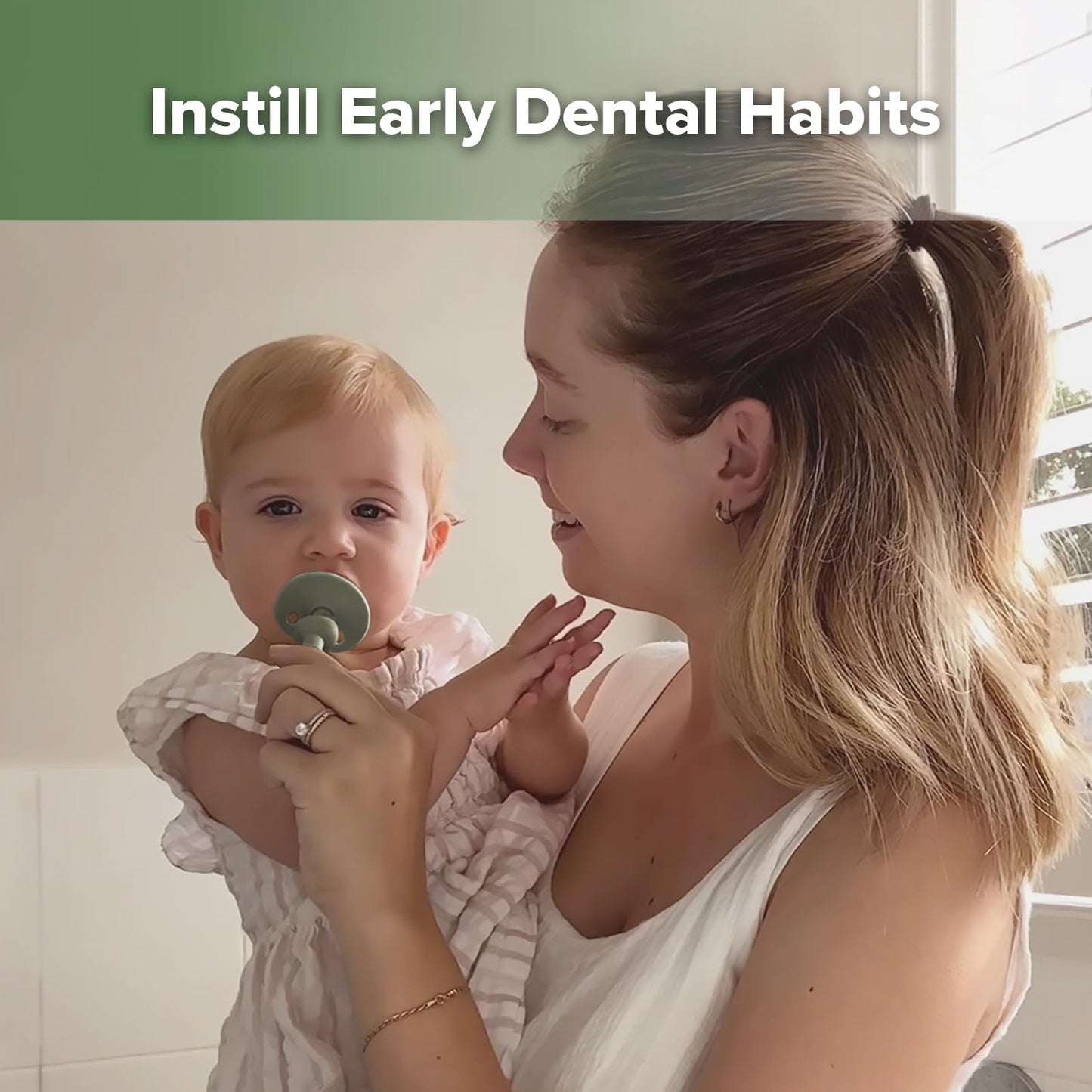 haakaa Infant Toothbrush, Easy to Hold 360° Baby Toothbrush, Train 6month+ Infants Babies and Toddlers for Oral Hygiene, Teether Effect for Sore Gums, 1pc (Pea Green)