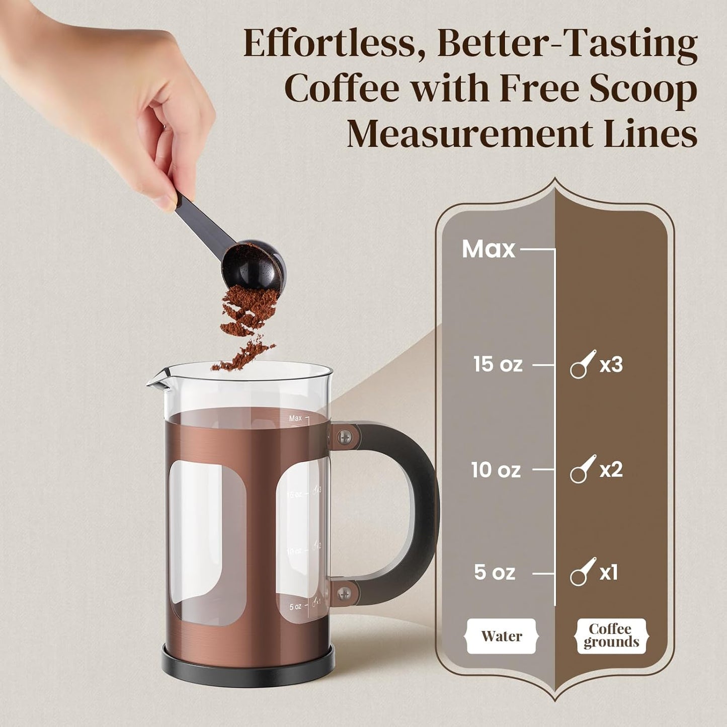 Veken French Press Coffee Maker 21oz 0.6 L, Single Serve Small Pot, Heat Resistant Thickened Borosilicate Glass, Stainless Steel Brewer, Cold Brew Cafetera Teapot for Kitchen Travel Camping, Copper