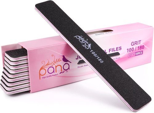 PANA Jumbo Size Double-Sided Nail Files - 10PCS Black Emery Board, 100/180 Grit for Manicure & Pedicure