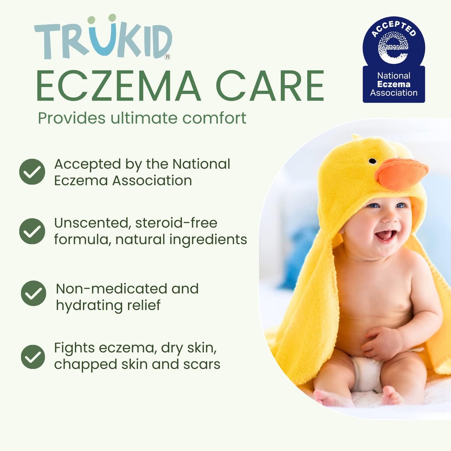 TruKid Eczema Relief Bundle - NEA-Approved Bubble Bath, Skin Cream & Body Wash | All-Natural, Unscented, Hydrating & Moisturizing for Sensitive Skin | 3-Piece Set
