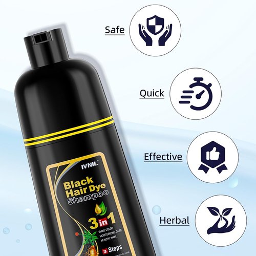 Ivnil Black Hair Dye Shampoo - 3 in 1 Semi-Permanent Color for Gray Coverage | Natural Herbal Formula
