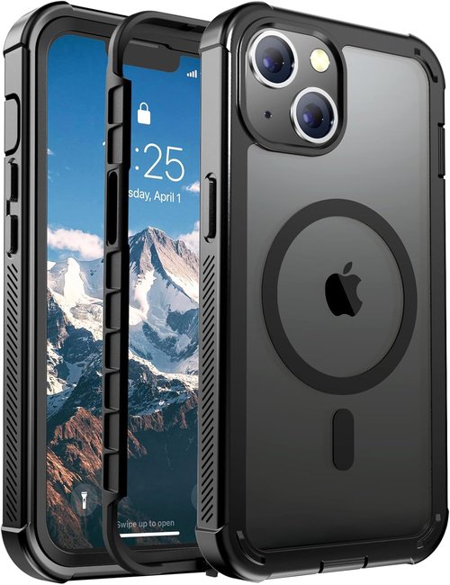 Jaroco Magnetic iPhone 13 Case - Military Grade Drop Protection | Shockproof 2-Layer Bumper - Black