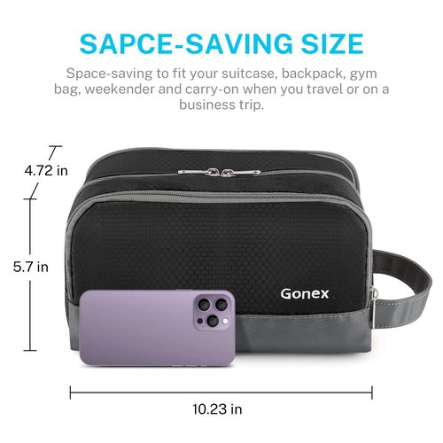 Gonex Travel Toiletry Bag - Durable Nylon Shaving Organizer in Classic Black