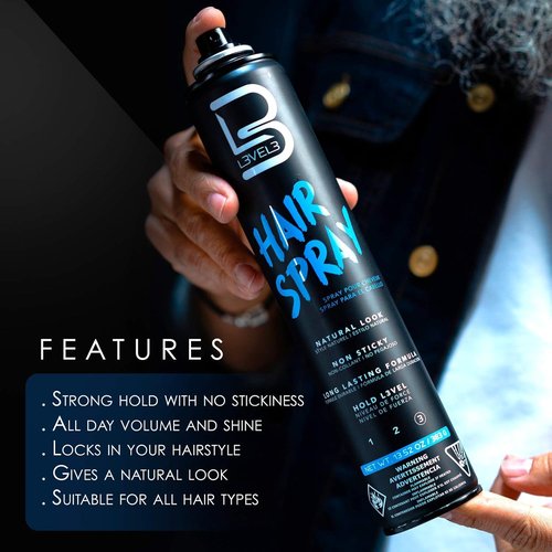 Level 3 Hair Spray by L3 - Long Lasting Strong Hold for All Hair Types - 12.95 Fl Oz