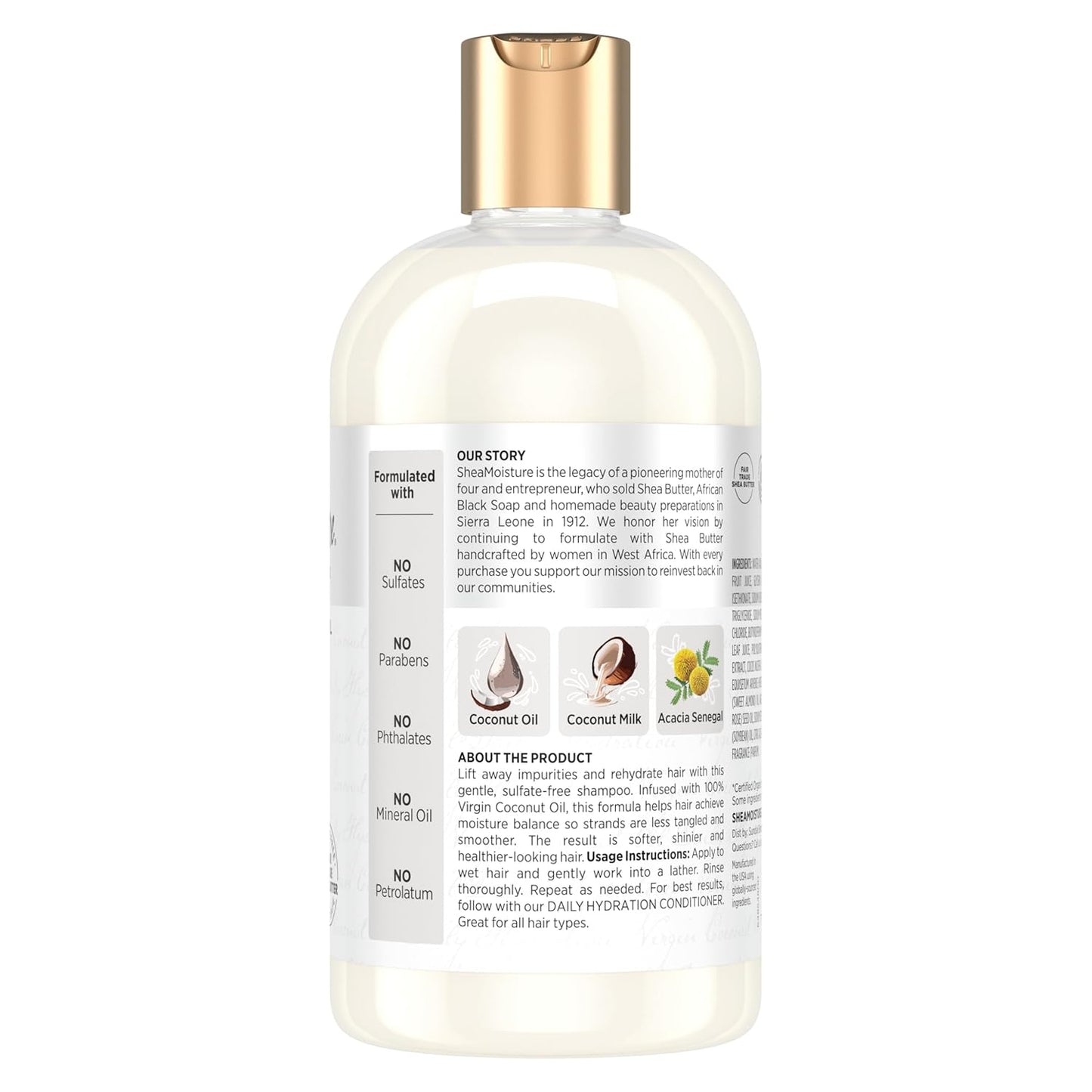 Shea Moisture Daily Hydration Shampoo - Virgin Coconut Oil, Sulfate-Free, 13 oz for All Hair Types