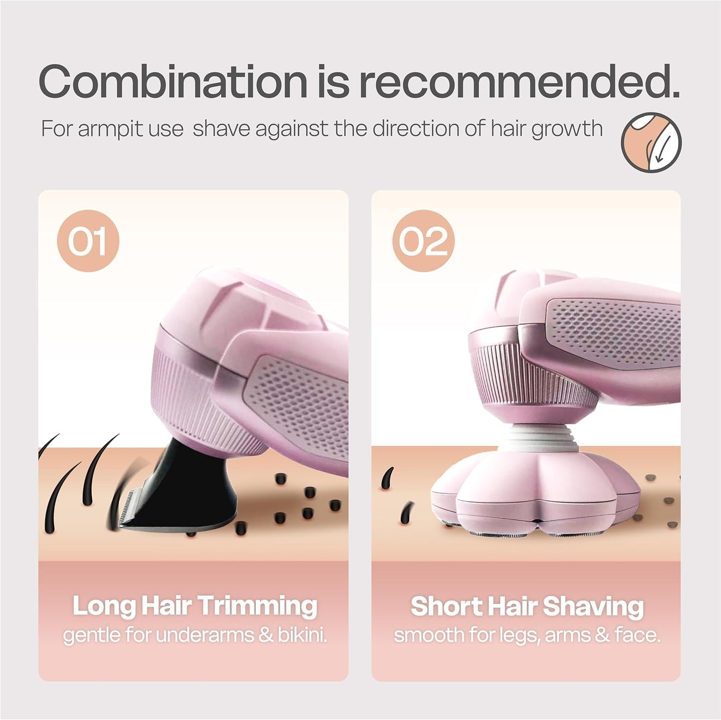 Skiennix 3-in-1 Electric Razor for Women - Painless Bikini Trimmer & Body Shaver | IPX7 Waterproof, Pink