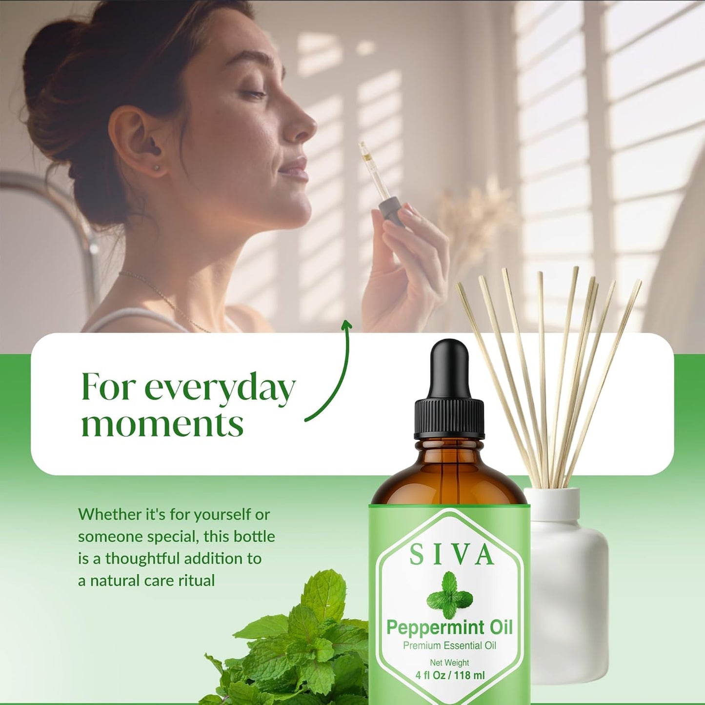 Siva Peppermint Essential Oil - 100% Natural Aromatherapy Oil - 4 Fl Oz for Diffuser, Skin Care & Massage