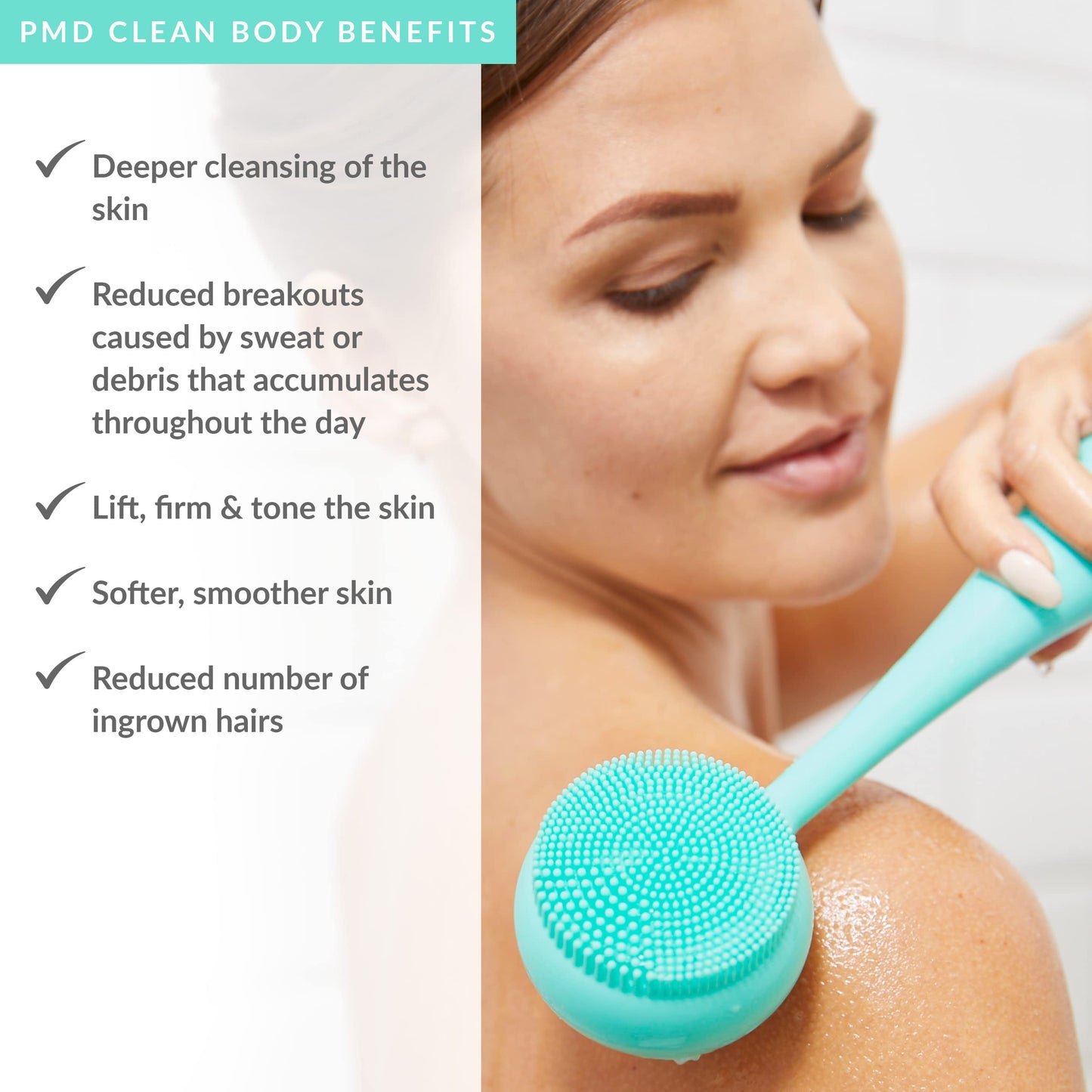 PMD Beauty Clean Body - Smart Body Cleansing Device with Silicone Brush & Three Interchangeable Attachments - Waterproof - SonicGlow Vibration - Cleanse,Exfoliate,& Massage Body