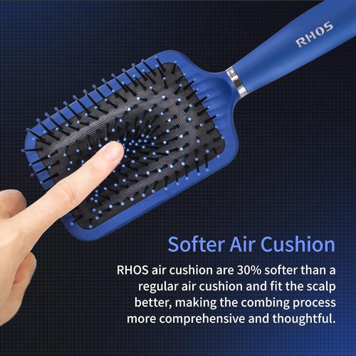 RHOS Paddle Hair Brush for Men - Detangling Brush with Nylon Bristles for All Hair Types - Blue