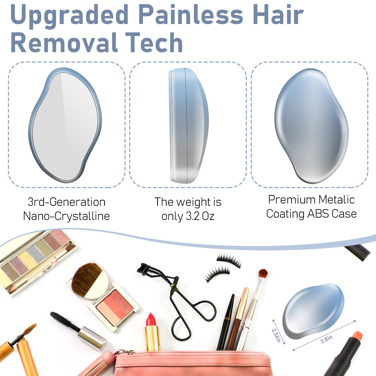 Hoyesch Crystal Hair Eraser for Women & Men, Reusable Crystal Hair Remover, Painless Exfoliation Tool for Back, Arms, Legs (Gradient Blue)