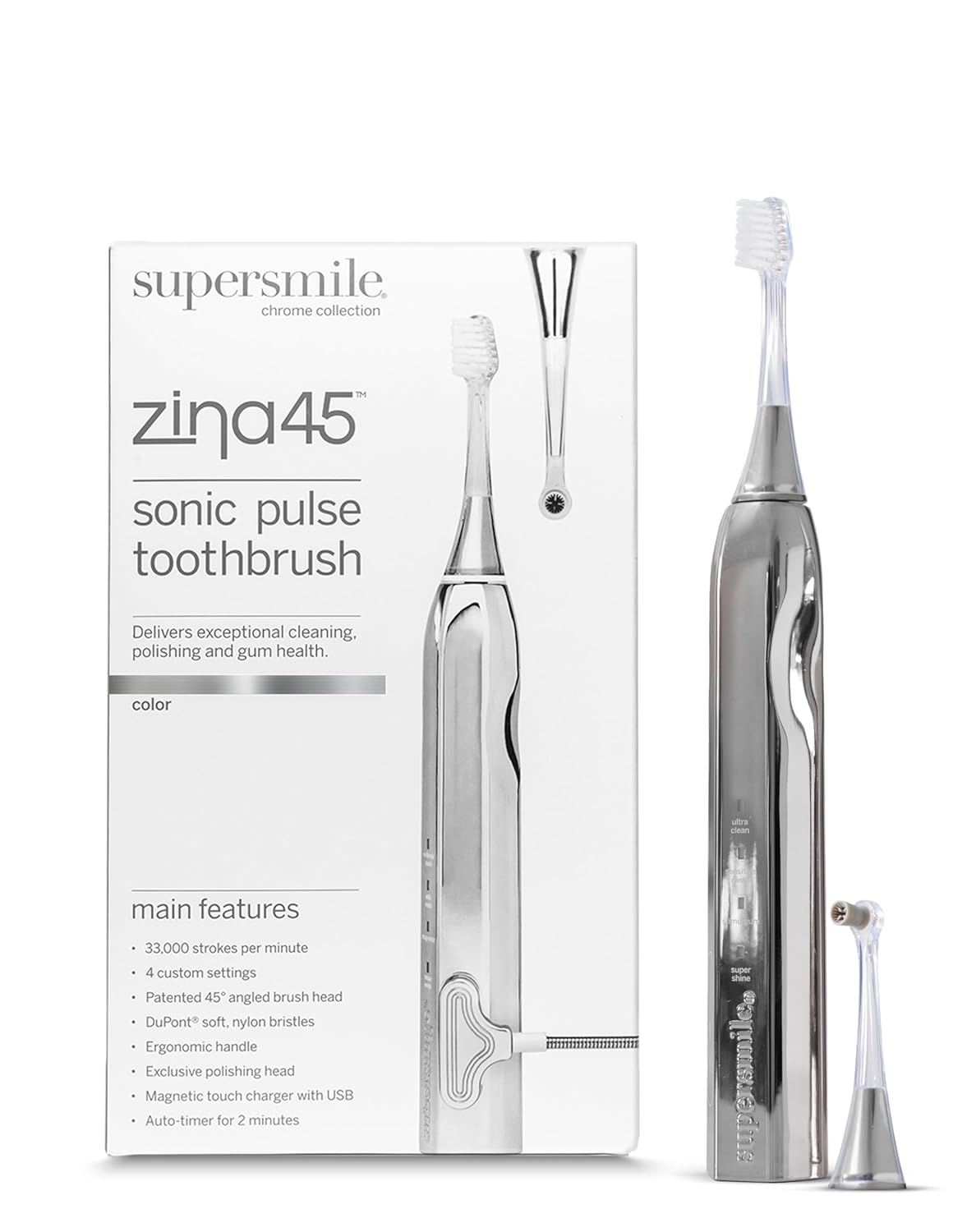 Supersmile Zina45™ Sonic Pulse Toothbrush - Angled Polishing Head for Advanced Cleaning | Whiter Teeth & Healthier Gums