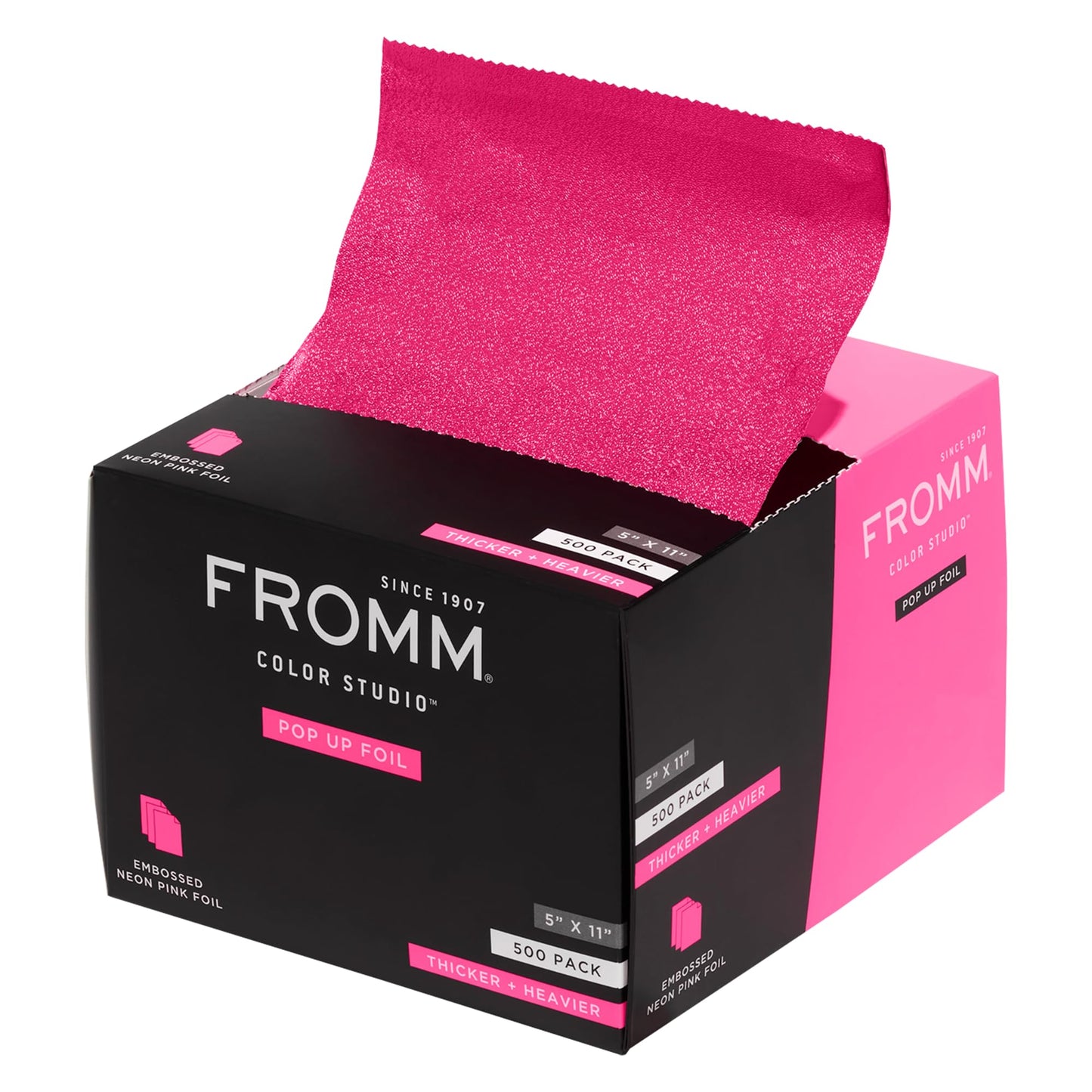 Fromm Color Studio Medium Weight Pop Up Hair Foil in Hot Pink, 5" x 11" Embossed Aluminum Foil Sheets, Hair Foils for Highlighting and Coloring - 500 Foil Sheets