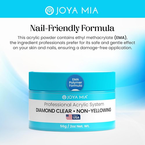 Joya Mia Acrylic Powder - MMA-Free Professional Nail Enhancements with Super Adhesion | Diamond Clear, 2 oz
