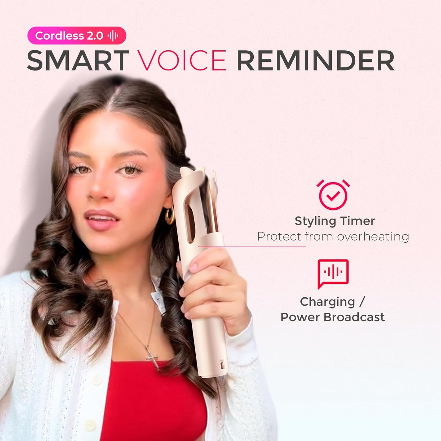 TYMO Cordless Automatic Curling Iron - 1 Inch Rotating Curling Wand for Beach Waves | Portable & Rechargeable, Tangle-Free, Gold Blush