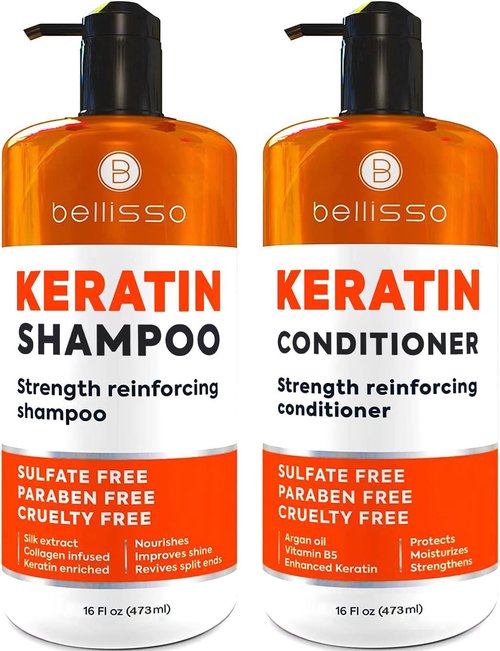 **Keratin Shampoo and Conditioner Set - Sulfate & Paraben Free - Thickening Treatment for All Hair Types**
