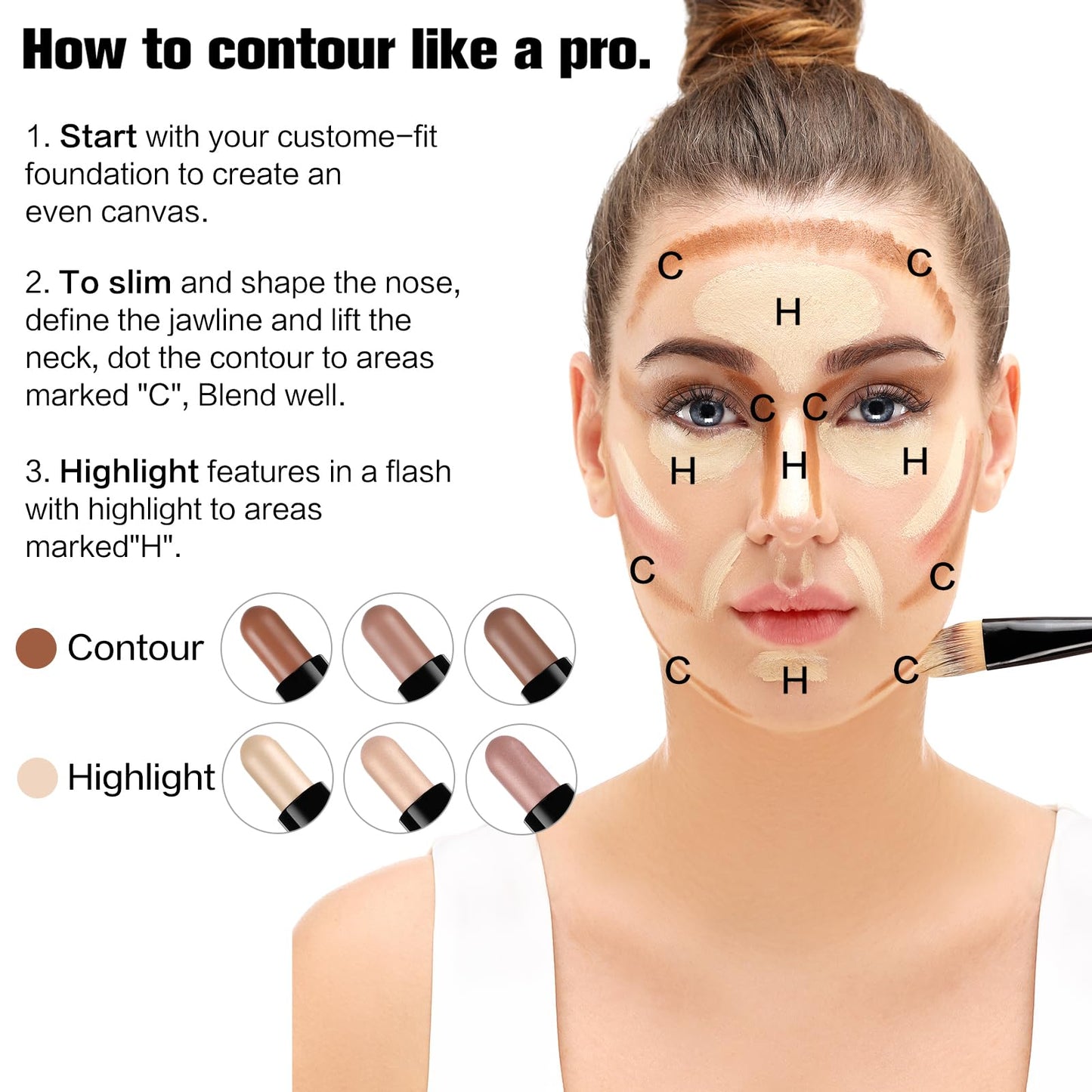 SUSIKEKI Contour Stick, 4Pcs Dual-Ended Highlighter Makeup Pen & Contouring Stick for Face Shaping, Long Lasting Waterproof Cream Bronzer & Highlight Sticks Make Up Kit for All Skin Tones(Set A+Set B)