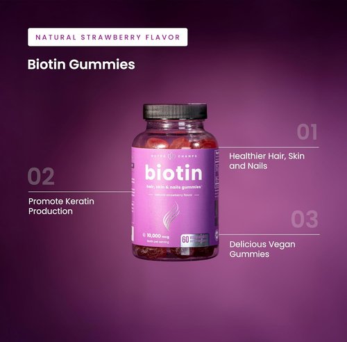 NutraChamps Biotin Gummies - High Potency 10000mcg for Healthy Hair, Skin & Nails | Vegan & Non-GMO - 60 Count