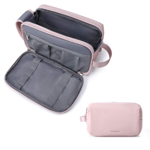 BAGSMART Toiletry Bag for Men, Travel Toiletry Organizer Dopp Kit Water-resistant Shaving Bag for Toiletries Accessories, Door Room Essentials,Pink-medium