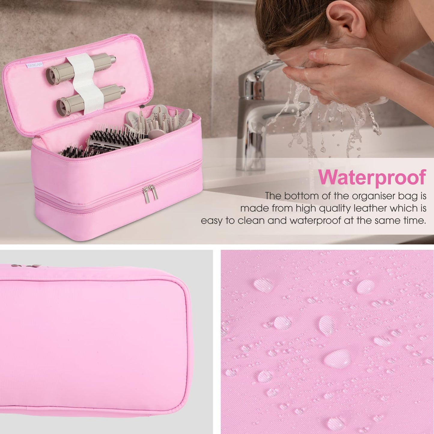 GENCAM Double-Layer Carrying Case for Shark Flexstyle, Travel Case for Shark 430/440 Flex Style, Portable Storage Bag for Shark Flexstyle/Dyson Airwrap Styler and Attachments (pink)