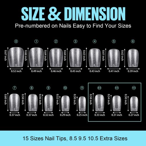 TOMICCA Extra Short Coffin Nail Tips, 15 Sizes 450Pcs Full Cover Gel Nail Tips for Extension Manicure, Acrylic Pre-shaped Double-sided Matte Fake Nails Christmas Nails with Box