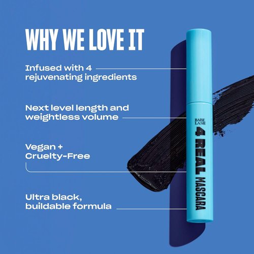 Babe Original 4 Real Mascara - Black Volume, Length & Lift for Defined, Fluttery Lashes | Vegan & Cruelty-Free