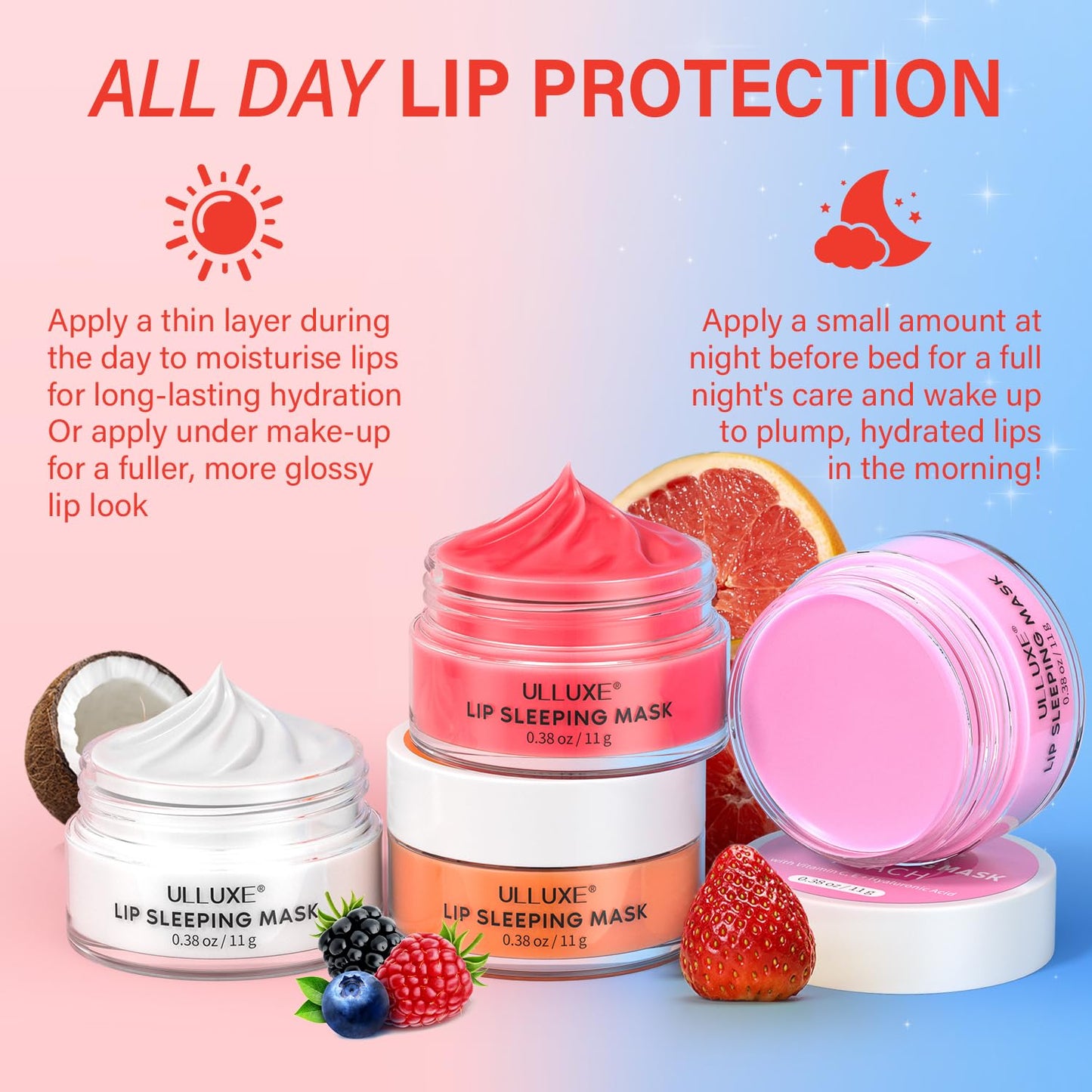 Skiennix Lip Mask Set - 4 Pcs Overnight Hydrating Lip Care with Shea Butter & Hyaluronic Acid