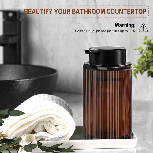 KASUNTING Foaming Soap Dispenser - Amber Glass Ribbed Pump Bottle | 11 Fl Oz Modern Bathroom Accessory