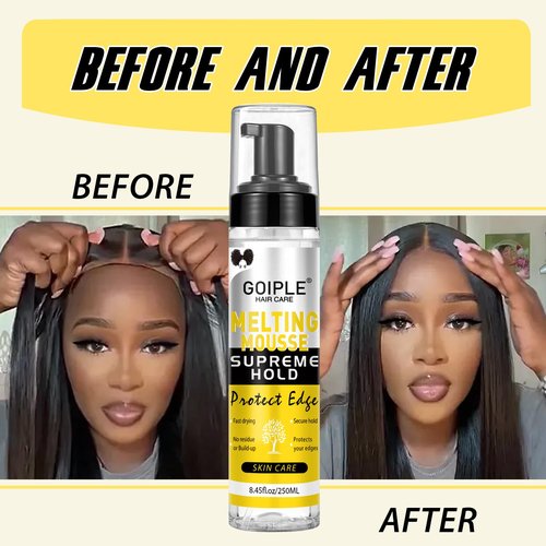 8.45 FL OZ Lace Melting and Holding Mousse Glue-Less Hair Adhesive for Wigs, Extra Hold Lace Melting Mousse Adhesive Wig Spray for Closure Wigs Extensions, Wig Melting Mousse Supreme Hold for Wig Hair