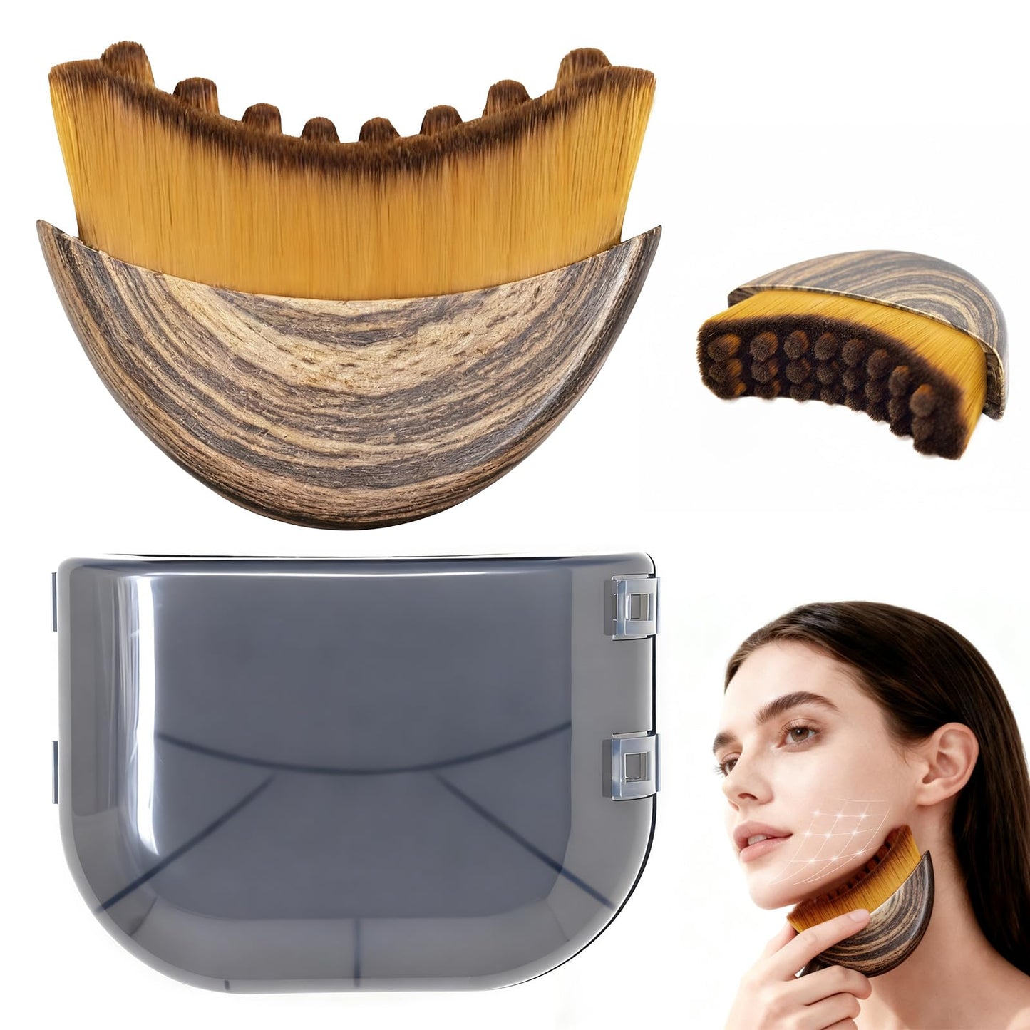 Lymphatic Contour Face Brush, Manual Lymphatic Drainage Massager, Natural Makeup Brushes with Durable Soft Bristles, Hypoallergenic Ergonomic Facial Cleansing Brush for Sculpting