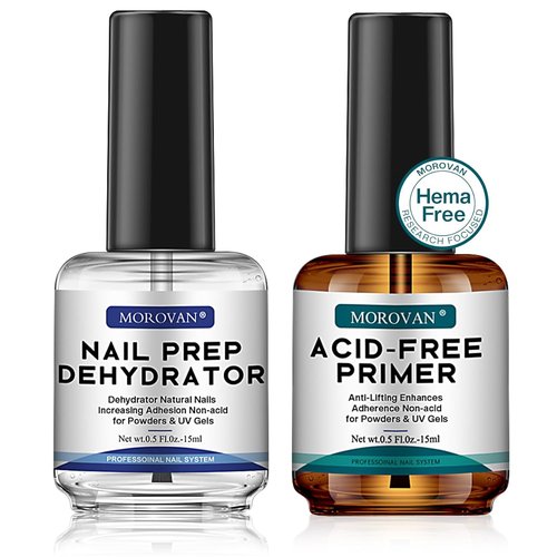 Morovan Professional Nail Prep Primer - Acid-Free Dehydrator for Acrylic & Gel Polish | Fast-Dry Bonding Agent Gift Set