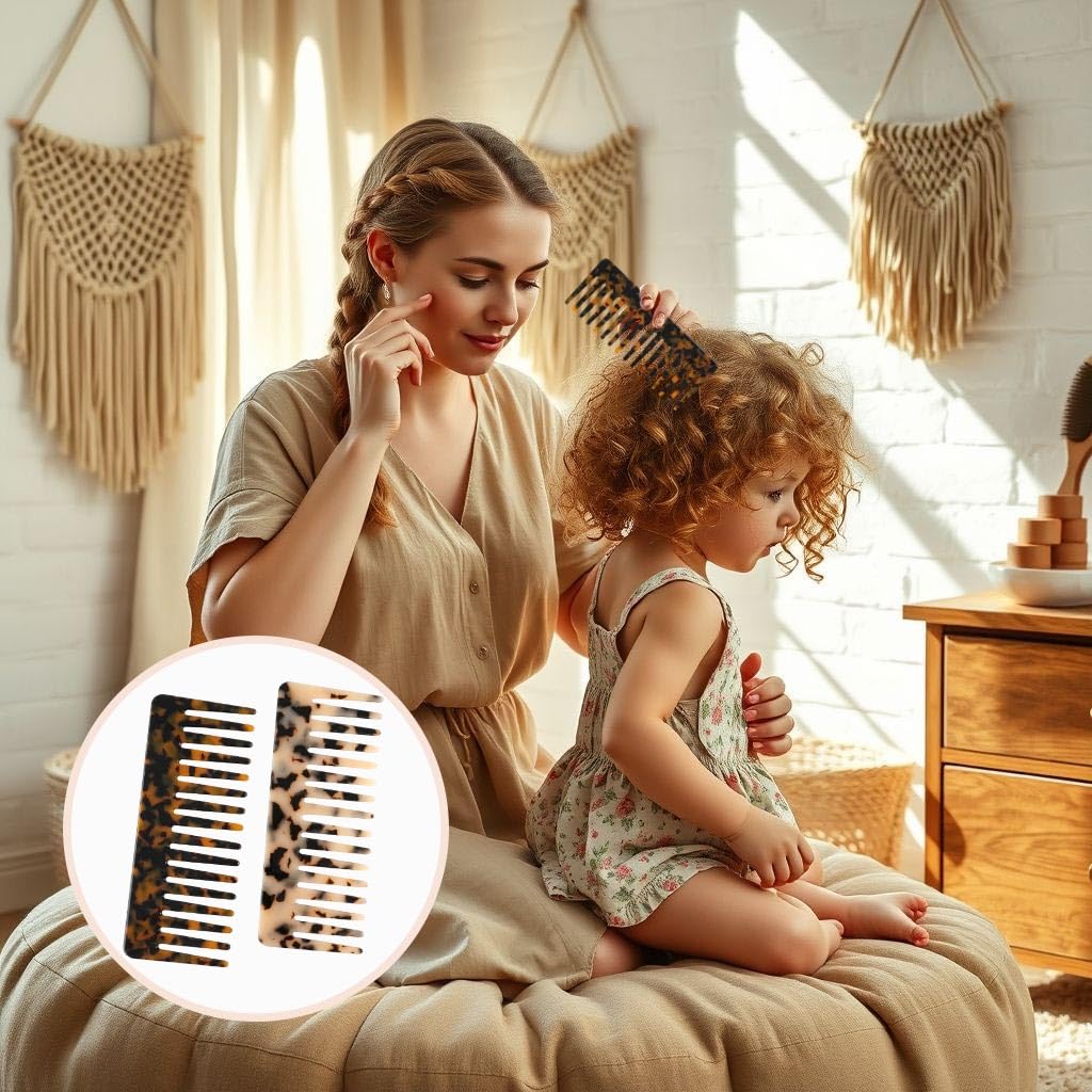 Skiennix Large Hair Detangling Comb - Wide Tooth Cellulose Combs for Thick Curly Hair | 2 Pack (Tortoise Shell, Ivory)