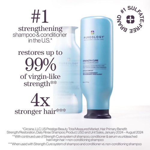 Pureology Strength Cure Shampoo & Conditioner Set - Strengthens Damaged Color-Treated Hair, Sulfate-Free & Vegan
