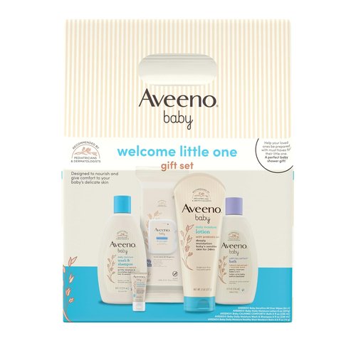 Aveeno Baby Gift Set - Nourishing Skincare with Body Wash, Shampoo, Wipes & Lotion | 5 Essential Items