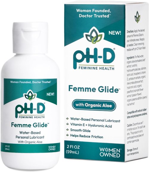 pH-D Feminine Health Femme Glide Personal Lubricant - Hydrating Water-Based Formula with Organic Aloe Vera & Vitamin E, 2oz
