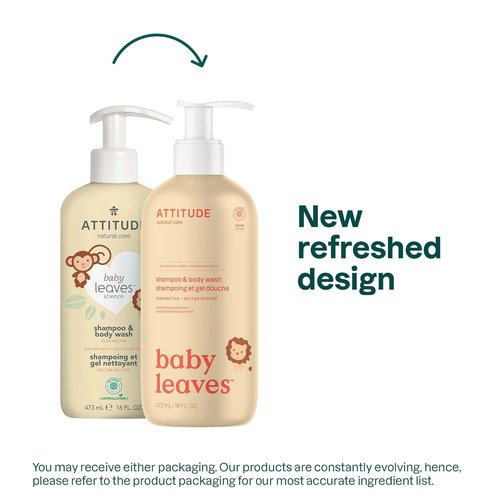 ATTITUDE Baby 2-in-1 Shampoo & Body Wash - EWG Verified, Vegan, Pear Nectar Scent, 16 Fl Oz