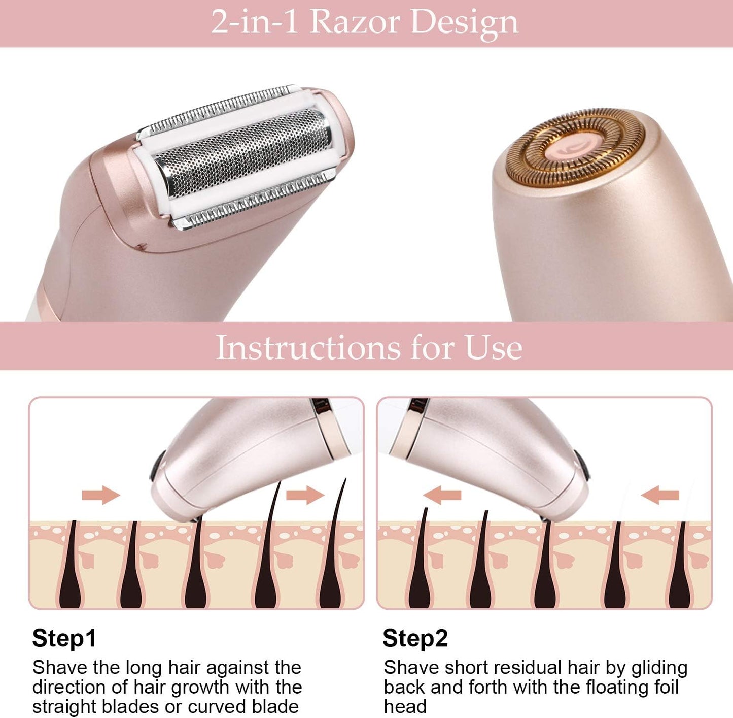 Skiennix Electric Razor for Women - Painless 2-in-1 Hair Remover for Face, Legs & Underarms | Portable Wet & Dry Trimmer with Micro USB Recharge