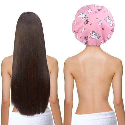 Unicorn Shower Caps for Long/Thick Hair, Cute Hair Cover for Women and Girl, Waterproof Bath Hat, Double Layer Bonnet