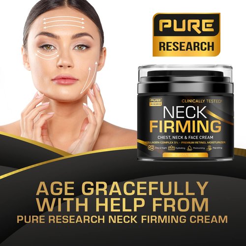 PURE RESEARCH Neck Firming Cream - Anti-Wrinkle Day & Night Moisturizer for Face, Neck & Décolleté
