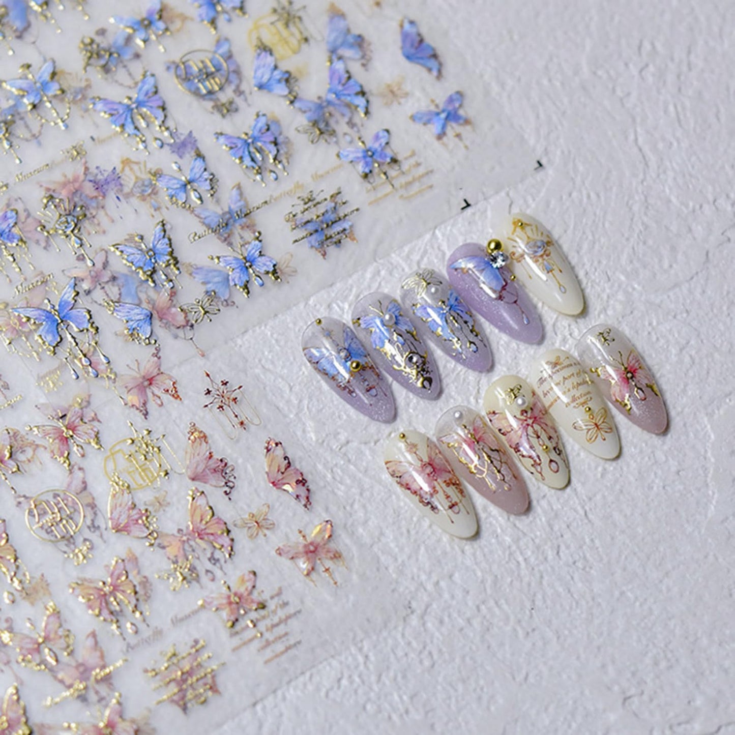 Shell Light Butterfly Nail Art Stickers 5D Embossed Nail Decals Pink Butterfly Nail Art Design Self Adhesive Nail Supplies Spring Butterfly Nail Stickers for Women Nail Decoration (Pink Butterfly)